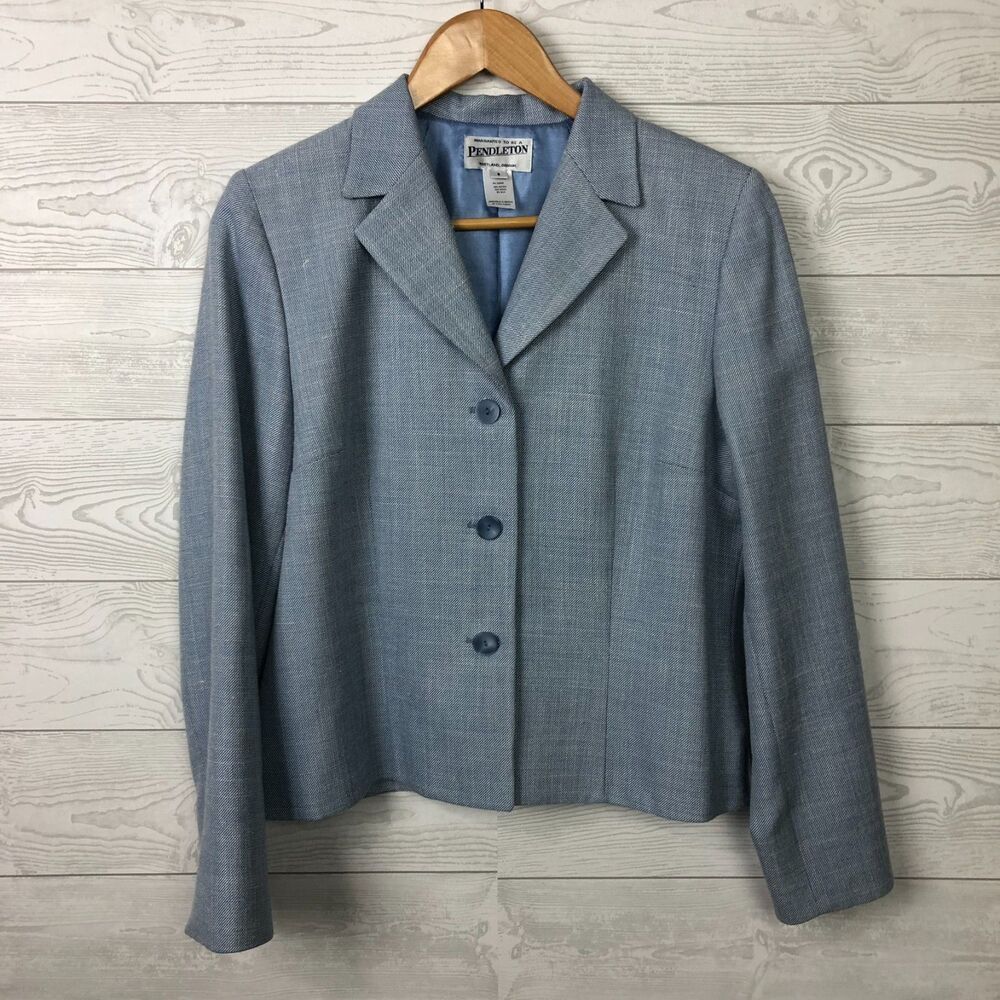 Pendleton Women's Size 8 Button Front Blazer Jacket Blue Rayon/Wool/Silk Blend